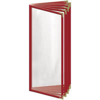 H. Risch, Inc. TE-12V Deluxe Sewn 4 1/4 inch x 11 inch Red 12 View Vinyl Menu Cover with Gold Decorative Corners and Gloss Finish