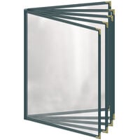 H. Risch, Inc. TE-10V Deluxe Sewn 8 1/2" x 11" Green 10 View Vinyl Menu Cover with Gold Decorative Corners and Gloss Finish