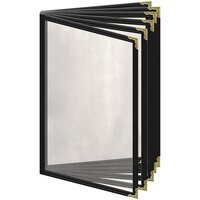 H. Risch, Inc. TE-12V Deluxe Sewn 5 1/2 inch x 8 1/2 inch Black 12 View Vinyl Menu Cover with Gold Decorative Corners and Gloss Finish