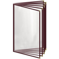H. Risch, Inc. TE-12V Deluxe Sewn 8 1/2" x 14" Maroon 12 View Vinyl Menu Cover with Gold Decorative Corners and Gloss Finish