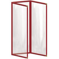 H. Risch, Inc. TET Deluxe Sewn 4 1/4 inch x 14 inch Red 6 View Foldout Vinyl Menu Cover With Gold Decorative Corners and Gloss Finish