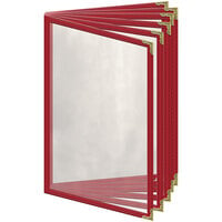 H. Risch, Inc. TE-12V Deluxe Sewn 5 1/2 inch x 8 1/2 inch Red 12 View Vinyl Menu Cover with Gold Decorative Corners and Gloss Finish