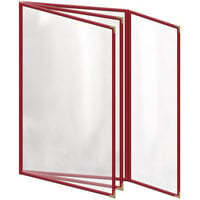 H. Risch, Inc. TETBQ Deluxe Sewn 8 1/2 inch x 14 inch Red 8 View Vinyl Menu Cover with Gold Decorative Corners and Gloss Finish