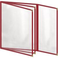 H. Risch, Inc. TETBQ Deluxe Sewn 8 1/2 inch x 11 inch Red 8 View Vinyl Menu Cover with Gold Decorative Corners and Gloss Finish