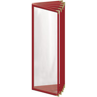 H. Risch, Inc. TE-12V Deluxe Sewn 4 1/4 inch x 14 inch Red 12 View Vinyl Menu Cover with Gold Decorative Corners and Gloss Finish