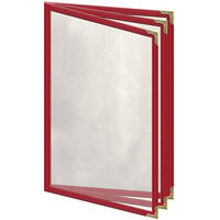 H. Risch, Inc. TETB Deluxe Sewn 5 1/2 inch x 8 1/2 inch Red 6 View Vinyl Menu Cover with Gold Decorative Corners and Gloss Finish