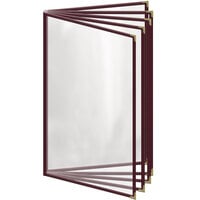 H. Risch, Inc. TE-10V Deluxe Sewn 8 1/2" x 14" Maroon 10 View Vinyl Menu Cover with Gold Decorative Corners and Gloss Finish