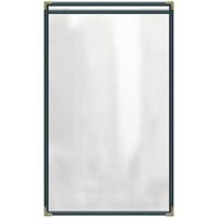 H. Risch, Inc. TES Deluxe Sewn 8 1/2" x 14" Green 2 View Vinyl Menu Cover with Gold Decorative Corners and Gloss Finish