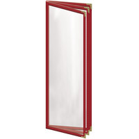 H. Risch, Inc. TETB Deluxe Sewn 4 1/4 inch x 14 inch Red 6 View Vinyl Menu Cover with Gold Decorative Corners and Gloss Finish