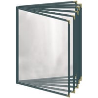 H. Risch, Inc. TE-12V Deluxe Sewn 8 1/2" x 11" Green 12 View Vinyl Menu Cover with Gold Decorative Corners and Gloss Finish