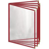 H. Risch, Inc. TE-10V Deluxe Sewn 8 1/2 inch x 11 inch Red 10 View Vinyl Menu Cover with Gold Decorative Corners and Gloss Finish