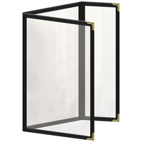 H. Risch, Inc. TEDQ Deluxe Sewn 5 1/2 inch x 8 1/2 inch Black 6 View Menu Cover with Gold Decorative Corners and Glossy Finish