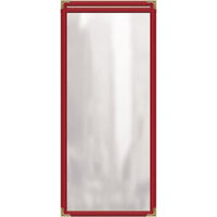 H. Risch, Inc. TES Deluxe Sewn 5 1/2 inch x 8 1/2 inch Red 2 View Vinyl Menu Cover with Gold Decorative Corners and Gloss Finish