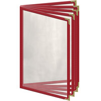 H. Risch, Inc. TE-10V Deluxe Sewn 5 1/2 inch x 8 1/2 inch Red 10 View Vinyl Menu Cover with Gold Decorative Corners and Gloss Finish