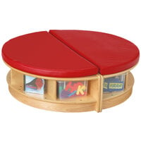 Jonti-Craft Baltic Birch 3759JC2 Read-a-Round 36 inch x 37 inch x 11 inch Wood Full-Circle Island with Padded Red Seating and Clear Trays