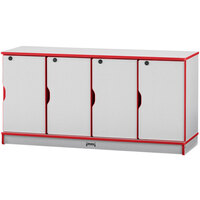 Rainbow Accents 4688JC008 48 1/2 inch x 15 inch x 24 inch Locking 4-Section Red TRUEdge Freckled-Gray Single Stack Laminate Locker