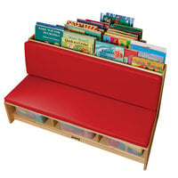 Jonti-Craft Baltic Birch 53410JC 42 inch x 39 1/2 inch x 23 1/2 inch Red Cushion Wood Corner Literacy Nook with Book Display, Storage, and 3 Clear Plastic Tubs