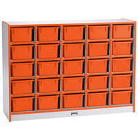 Rainbow Accents 0426JCWW114 48" x 15" x 35 1/2" Mobile 25-Cubbie Orange TRUEdge Freckled-Gray Laminate Storage Cabinet with Orange Trays