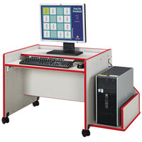 Rainbow Accents 3487JC008 Enterprise 29 1/2 inch x 25 1/2 inch x 24 inch Mobile Red TRUEdge Freckled-Gray Laminate Single Computer Desk with Adjustable Keyboard Shelf