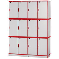 Rainbow Accents 4697JC008 48 1/2 inch x 15 inch x 67 inch Locking 12-Section Red TRUEdge Freckled-Gray Triple Stack Laminate Locker