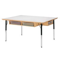 Jonti-Craft Baltic Birch 55232JC 48 inch x 36 inch x 24-31 inch Children's Height-Adjustable Work Table with White Laminate Top and Desk Storage