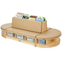 Jonti-Craft Baltic Birch 37770JC Read-a-Round 79 inch x 36 inch x 23 1/2 inch 3-Piece Wood Couch Set with Padded Wheat Seating and Clear Tubs / Trays