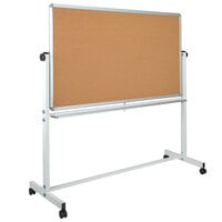 Flash Furniture YU-YCI-004-CK-GG Hercules 57 inch x 33 1/2 inch Reversible Cork Bulletin Board / Magnetic Whiteboard with Powder-Coated Aluminum Frame and Mobile Stand