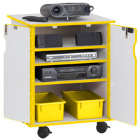 Rainbow Accents 3310JCWW007 24 inch x 23 inch x 30 inch Locking Mobile 4-Section Yellow TRUEdge Freckled-Gray Laminate Presentation Cart with Yellow Trays
