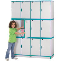 Rainbow Accents 4697JC005 48 1/2 inch x 15 inch x 67 inch Locking 12-Section Teal TRUEdge Freckled-Gray Triple Stack Laminate Locker