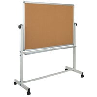 Flash Furniture YU-YCI-003-CK-GG Hercules 48 inch x 35 1/4 inch Reversible Cork Bulletin Board / Magnetic Whiteboard with Powder-Coated Aluminum Frame and Mobile Stand