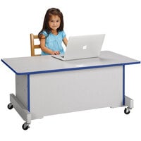 Rainbow Accents 3351JC003 Apollo 42 inch x 24 inch x 30 inch Adjustable Height Mobile Blue TRUEdge Freckled-Gray Laminate Computer Desk