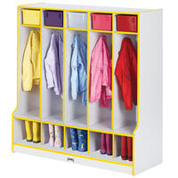 Rainbow Accents 0468JCWW007 48 inch x 17 1/2 inch x 50 1/2 inch 5-Section Yellow TRUEdge Freckled-Gray Laminate Coat Locker with Step