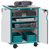 Rainbow Accents 3310JCWW005 24 inch x 23 inch x 30 inch Locking Mobile 4-Section Teal TRUEdge Freckled-Gray Laminate Presentation Cart with Teal Trays