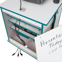 Rainbow Accents 3310JCWW005 24 inch x 23 inch x 30 inch Locking Mobile 4-Section Teal TRUEdge Freckled-Gray Laminate Presentation Cart with Teal Trays