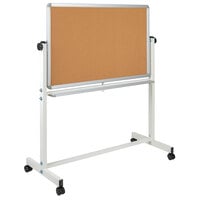 Flash Furniture YU-YCI-001-CK-GG Hercules 40 inch x 26 3/4 inch Reversible Cork Bulletin Board / Magnetic Whiteboard with Powder-Coated Aluminum Frame and Mobile Stand