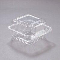 Dart PET20UTD StayLock® 5 1/4 inch x 5 5/8 inch x 3 1/4 inch Clear Hinged PET Plastic 5 inch Square Deep Base Container - 500/Case