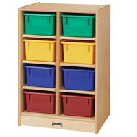 Jonti-Craft Baltic Birch 0606JC 20" x 15" x 29 1/2" Mobile 8-Cubbie Wood Storage Cabinet with Colored Trays
