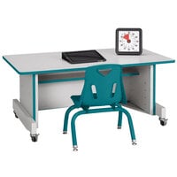 Rainbow Accents 3351JC005 Apollo 42" x 24" x 30" Adjustable Height Mobile Teal TRUEdge Freckled-Gray Laminate Computer Desk
