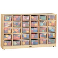 Jonti-Craft Baltic Birch 04310JC 57 1/2" x 15" x 35 1/2" Mobile 30-Cubbie Wood Storage Cabinet with Clear Trays