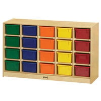 Jonti-Craft Baltic Birch 0421JC 48" x 15" x 29 1/2" Mobile 20-Cubbie Wood Storage Cabinet with Colored Trays