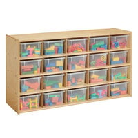 Young Time 7041YT 48 inch x 15 inch x 26 1/2 inch Natural 20-Cubbie Storage Unit with Clear Trays