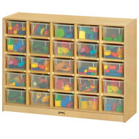 Jonti-Craft Baltic Birch 04260JC 48" x 15" x 35 1/2" Mobile 25-Cubbie Wood Storage Cabinet with Clear Trays