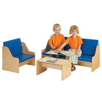 Young Time 7085YT Natural Living Room 3-Piece Set with Padded Blue Seating