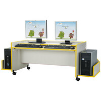 Rainbow Accents 3488JC007 Enterprise 48 inch x 25 1/2 inch 24 inch Mobile Yellow TRUEdge Freckled-Gray Laminate Double Computer Desk with Adjustable Keyboard Shelf