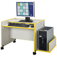 Rainbow Accents 3487JC007 Enterprise 29 1/2 inch x 25 1/2 inch x 24 inch Mobile Yellow TRUEdge Freckled-Gray Laminate Single Computer Desk with Adjustable Keyboard Shelf