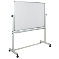 Flash Furniture YU-YCI-003-GG Hercules 48 inch x 35 1/4 inch Double-Sided Whiteboard with Powder-Coated Aluminum Frame and Mobile Stand