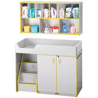 Rainbow Accents 5140JC007 48 1/2" x 23 1/2" x 38 1/2" Yellow TRUEdge Freckled-Gray Left-Sided Diaper Changing Station with Stairs and Mounted Organizer