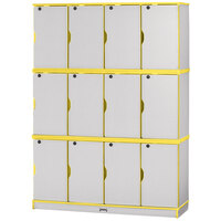 Rainbow Accents 4697JC007 48 1/2 inch x 15 inch x 67 inch Locking 12-Section Yellow TRUEdge Freckled-Gray Triple Stack Laminate Locker