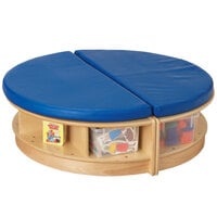 Jonti-Craft Baltic Birch 3760JC2 Read-a-Round 36 inch x 37 inch x 11 inch Wood Full-Circle Island with Padded Blue Seating and Clear Trays