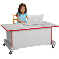 Rainbow Accents 3351JC008 Apollo 42 inch x 24 inch x 30 inch Adjustable Height Mobile Red TRUEdge Freckled-Gray Laminate Computer Desk
